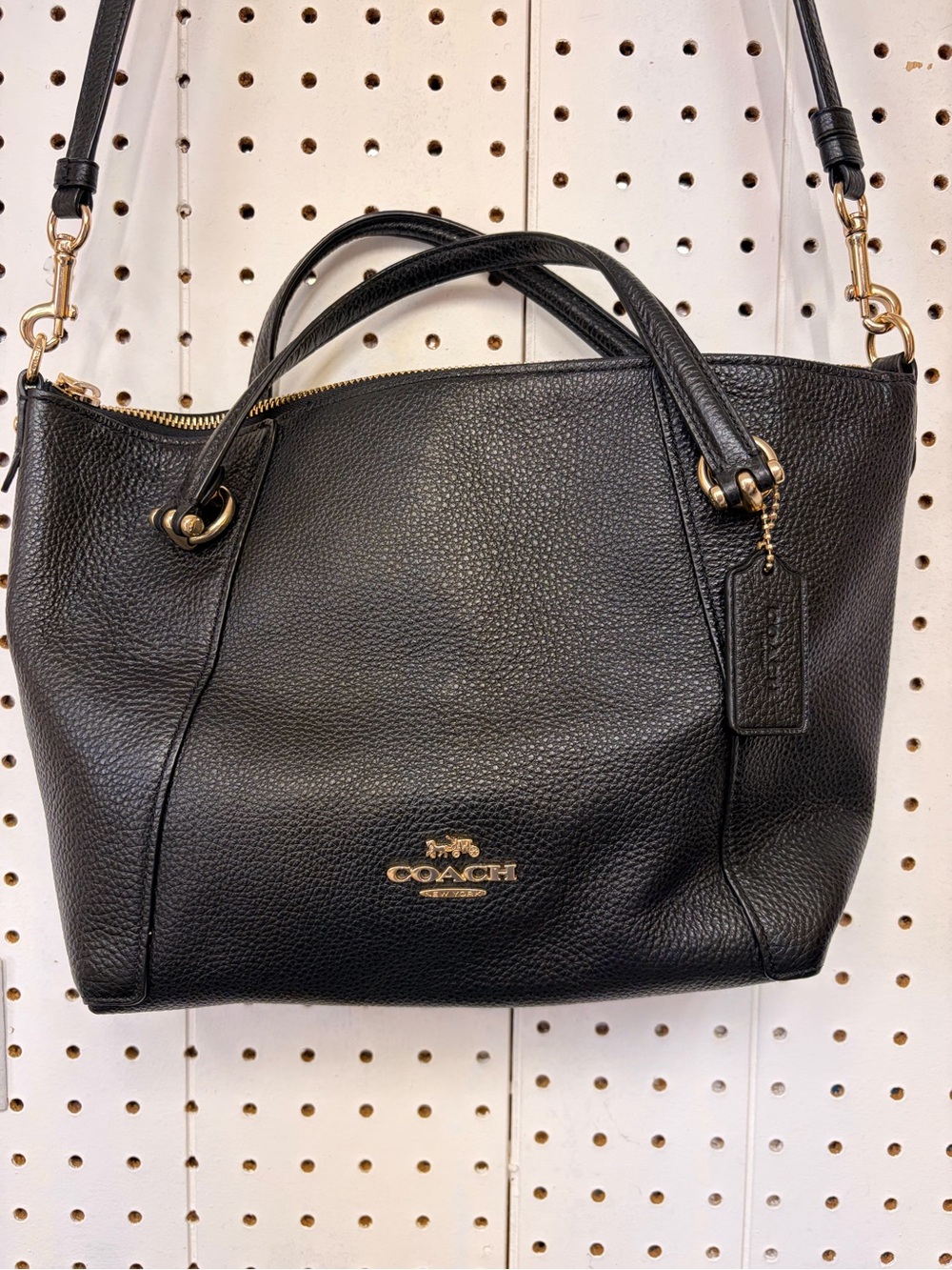 Coach Black Pebble Leather Shoulder Tote with Gold Hardware